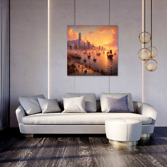 Sunset Over Victoria Harbour Canvas