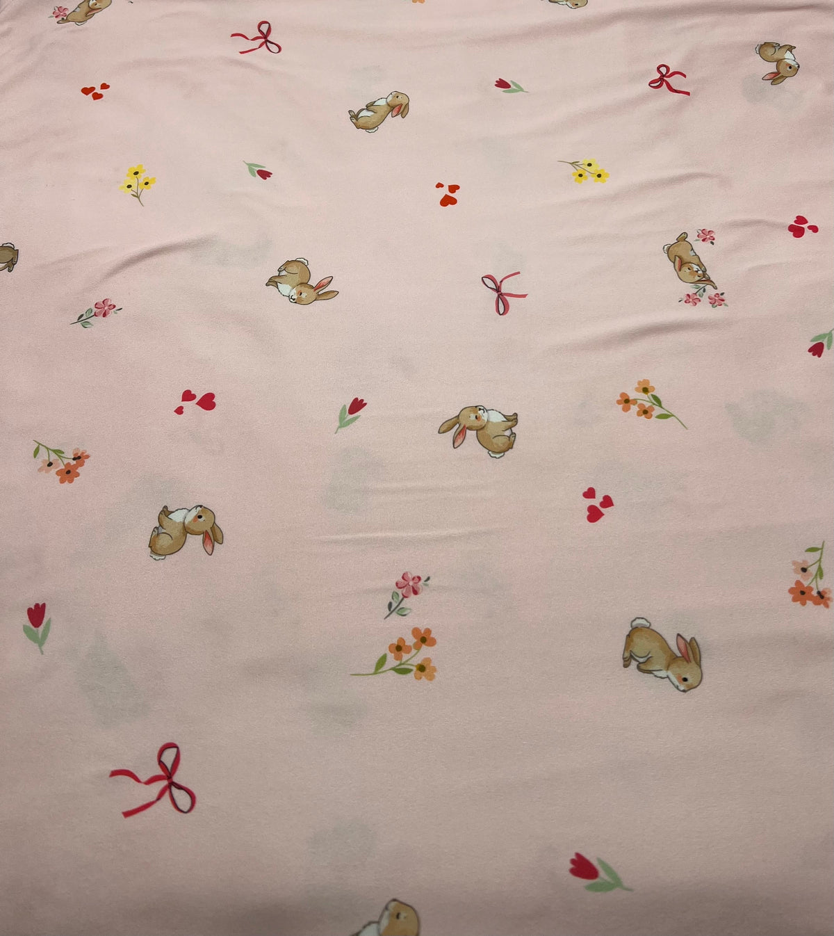 Easter Bunny Heart Super Soft Print Spun Poly Stretch Fabric