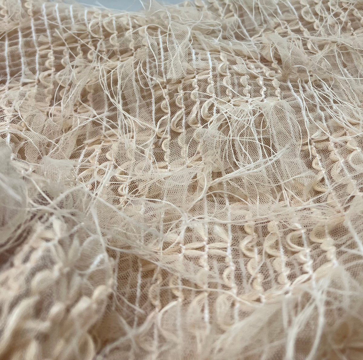 Nude Textured Mesh Tassel Fabric 2 Way Stretch