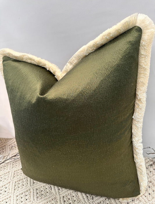 The Couture Cushion - The Everest Green Laurent Fringed In Ivory - Style No. 24