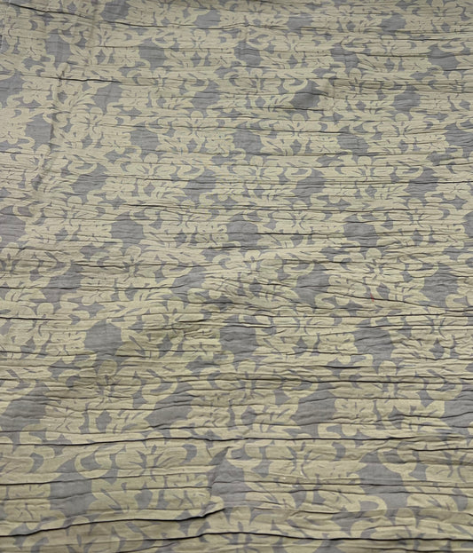 Khaki Floral Crinkled Lightweight Non Stretch Woven Fabric