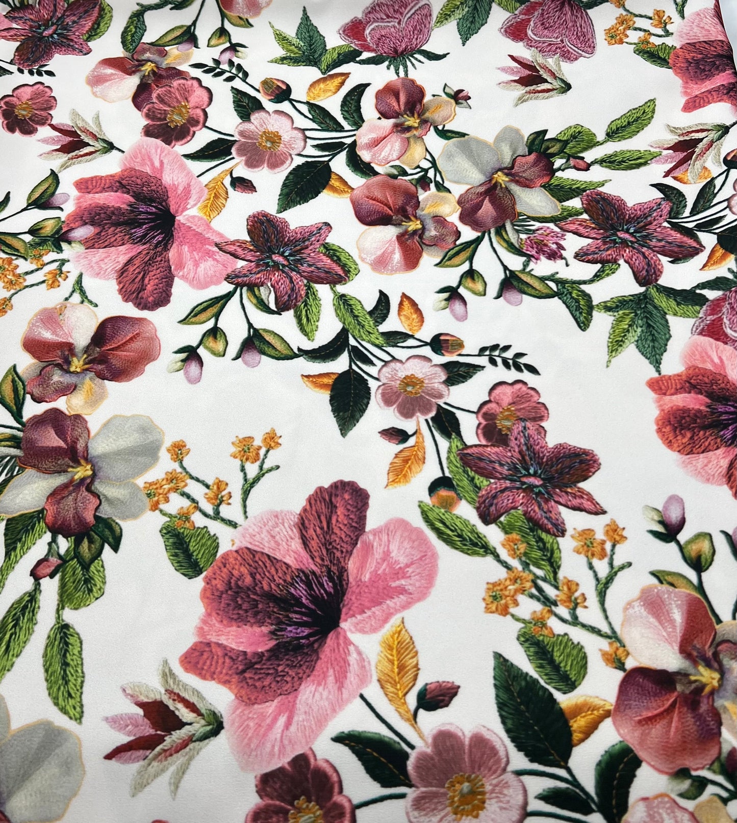 Floral Printed Plain Scuba 4 Way Stretch Jersey Fabric