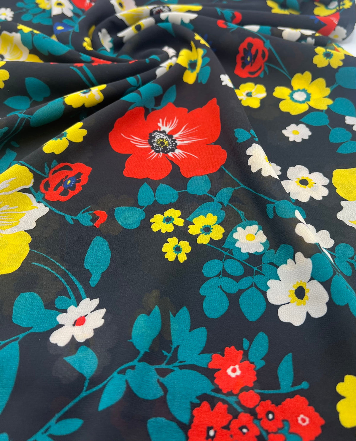 Black Floral Printed Chiffon Dress Fabric