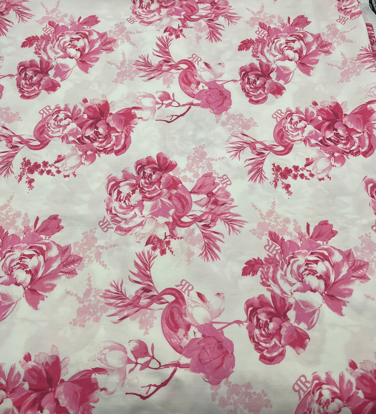 White Pink Floral Lightweight Fabric 130GSM Non Stretch