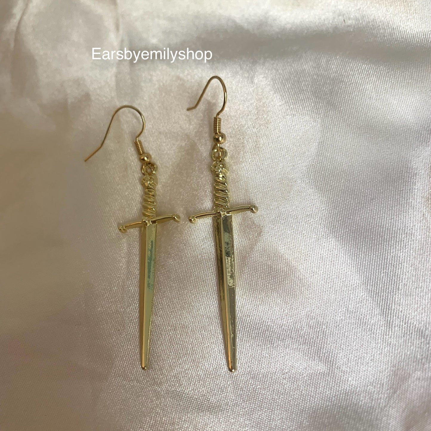 Silver or gold sword dangle earrings