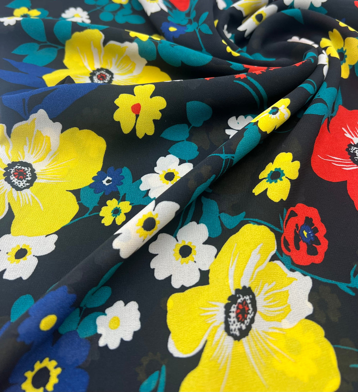Black Floral Printed Chiffon Dress Fabric