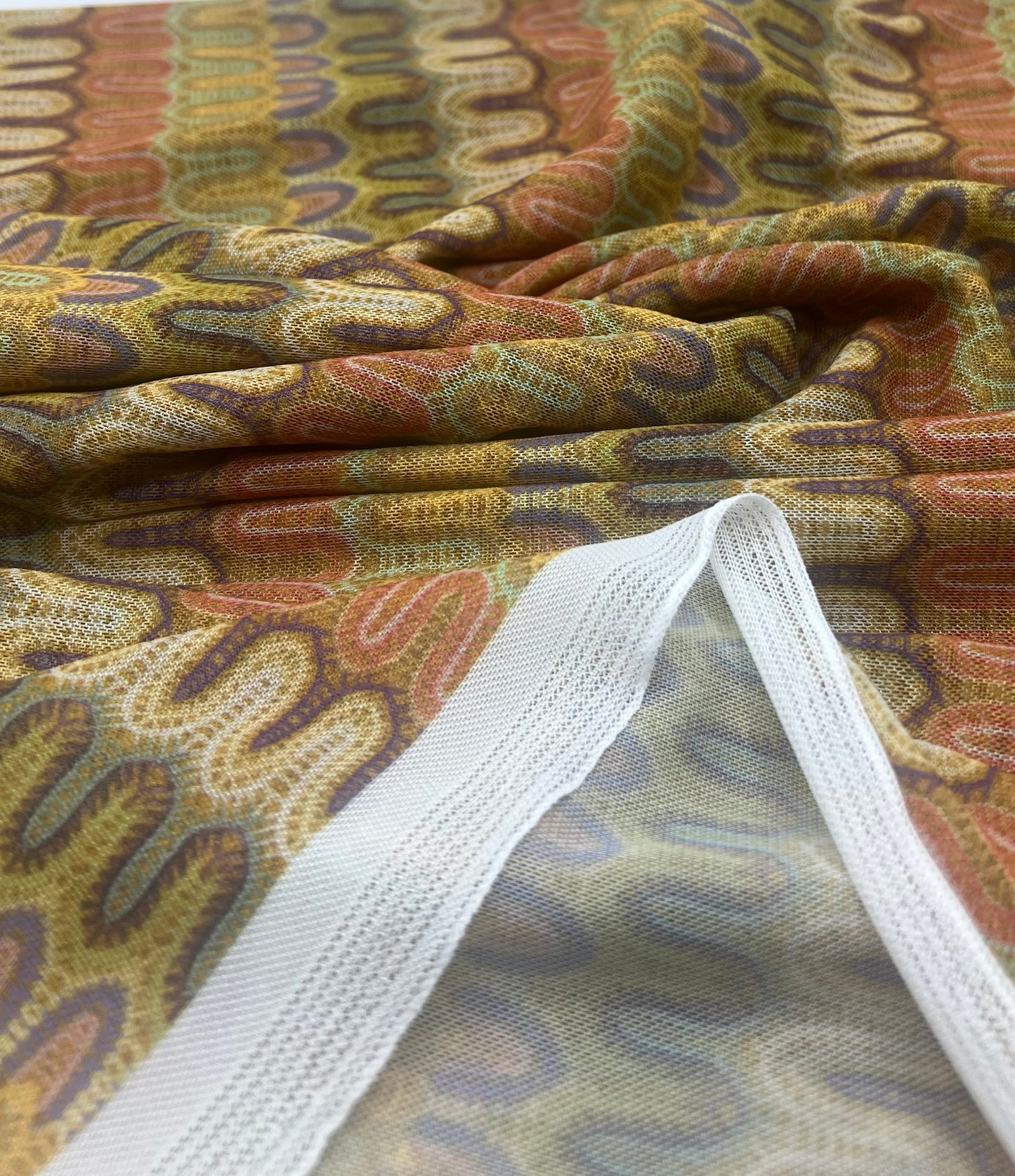 Multi Colour Wave Stripe Print Mesh Fabric Stretch
