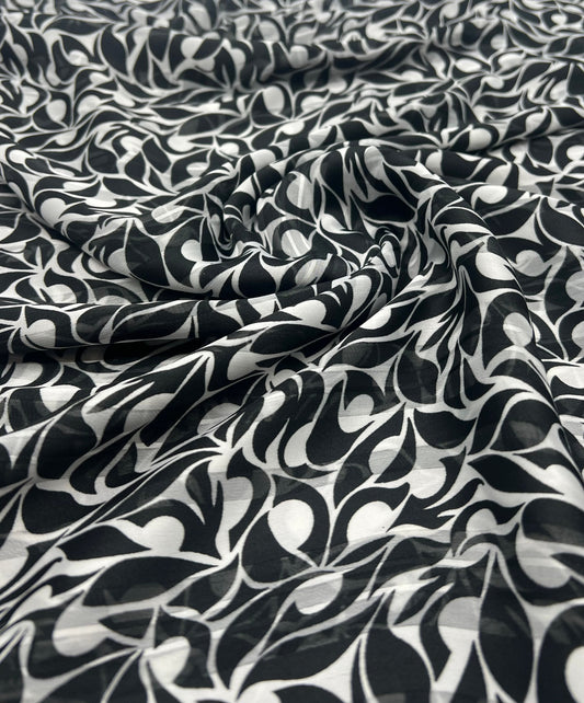 Black Silver Floral Stripe Printed Chiffon Dress Fabric