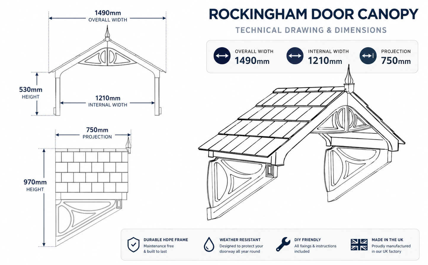 Rockingham Door Canopy 149cm - Flat Pack Porch Canopy