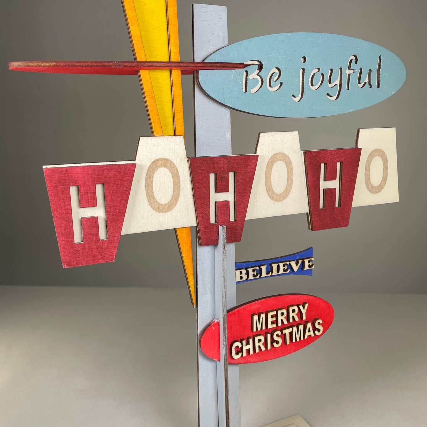Retro Ho Ho Ho Sign - Handmade Ornament by Curious Rabbit ®