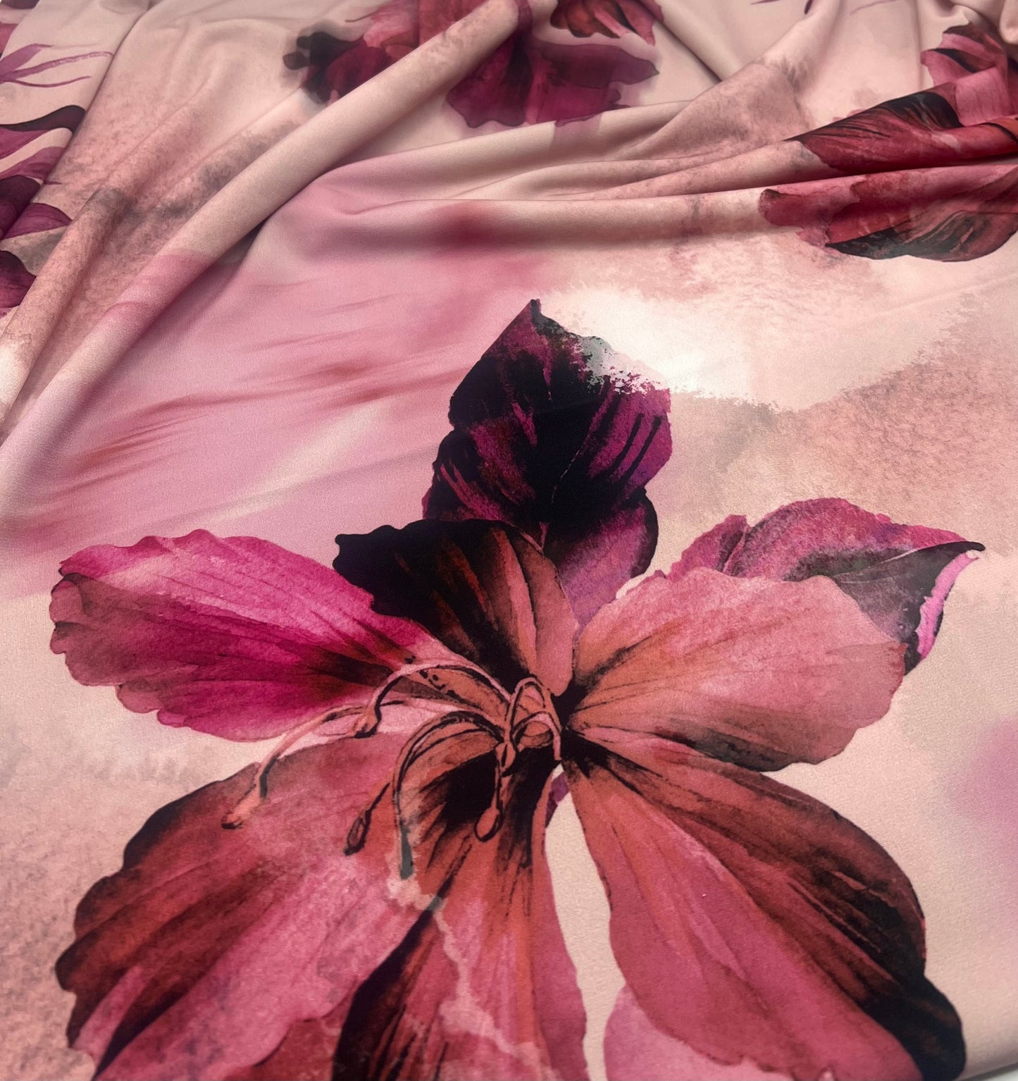 Rose Large Floral Print ITY Fabric 2 Way Stretch