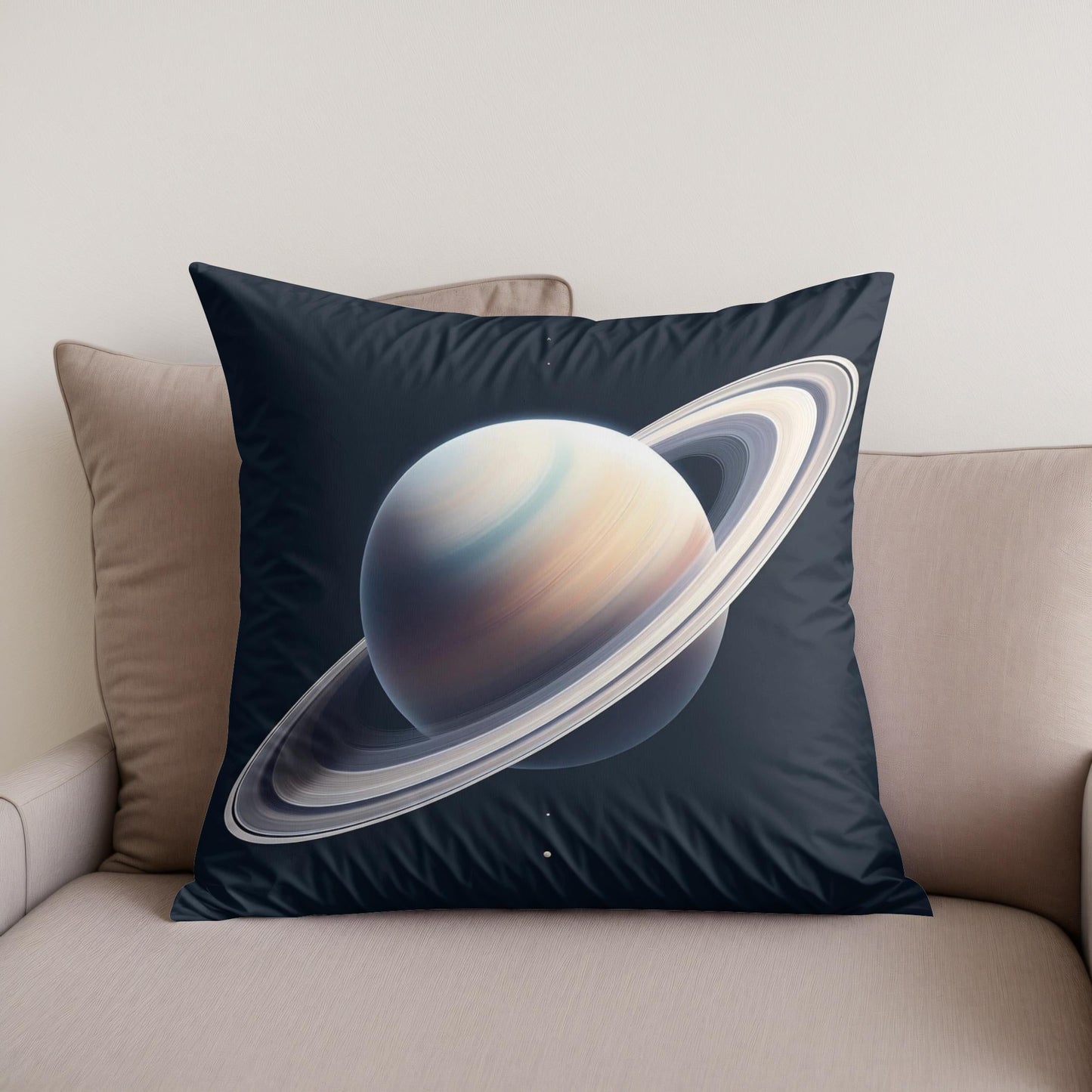 Saturn's Ringed Elegance Cotton Cushion