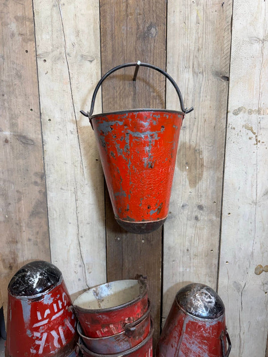 Vintage Galvanised Hanging Fire Bucket Hanging Basket / Plant Pot Planter Pail D