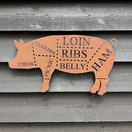 Metal Butchers Cuts Pig Sign