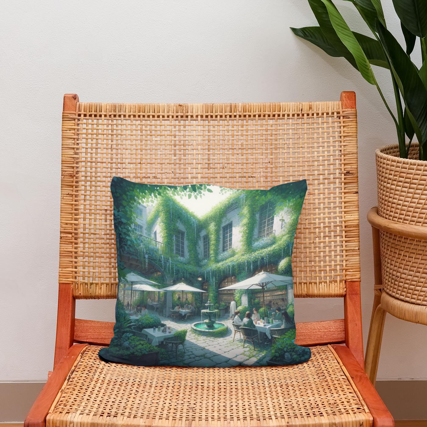 Secluded Summer Courtyard Cotton Cushion