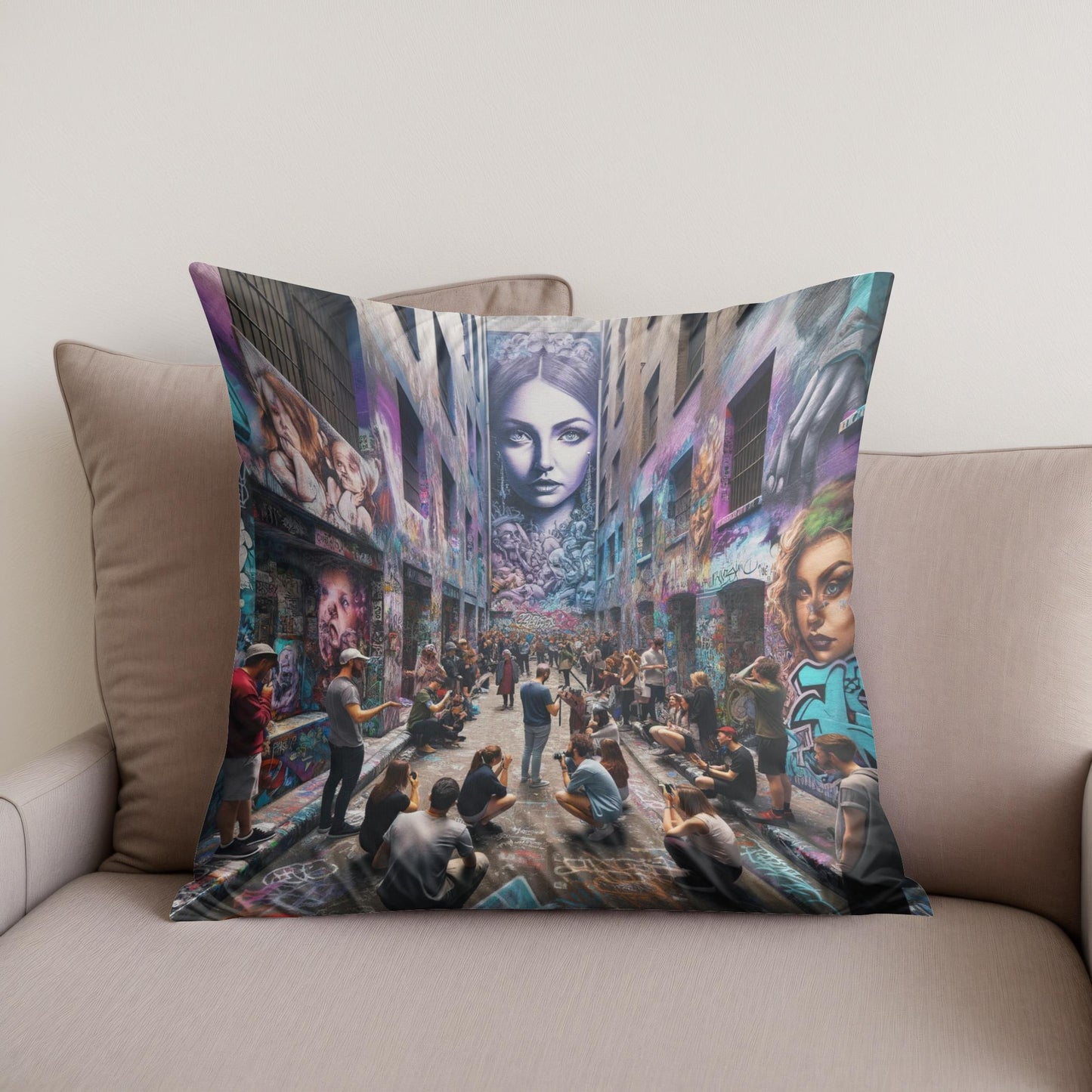 Alley of Artistic Echoes Cotton Cushion