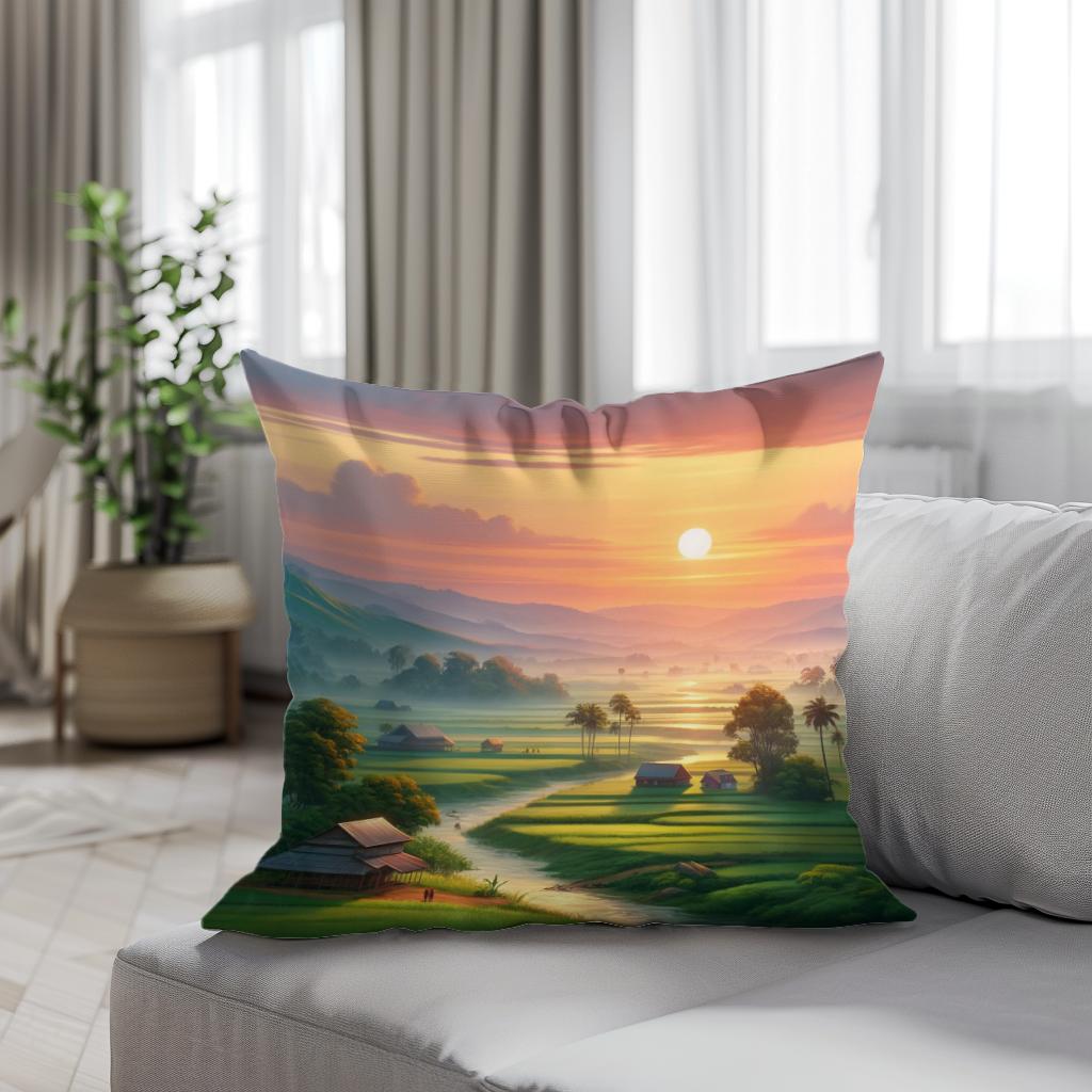 Dawn in Bangladesh Cotton Cushion