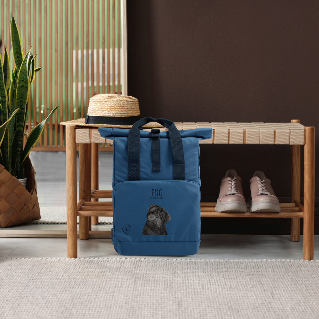 "Pug or Snorty Potato?" Ethical Backpack for Pug Lovers! Black Pug Version