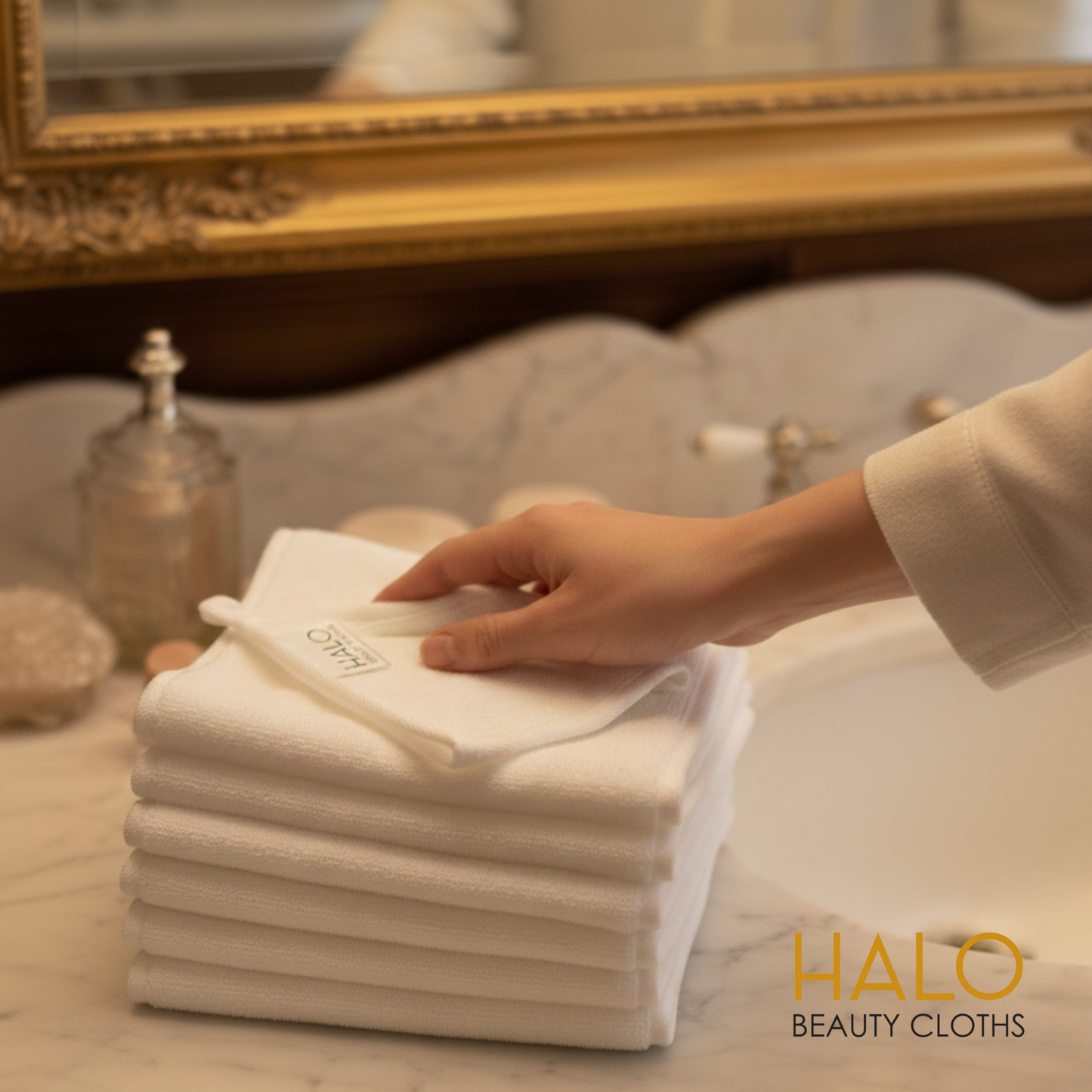 HALO Beauty Cloths – Ultra-Soft Dual-Sided Microfibre Makeup Remover Cloths (5 Pack) | Reusable, Gentle Cleansing | Luxuriously Soft | 5 Pack (30 x 30 cm)