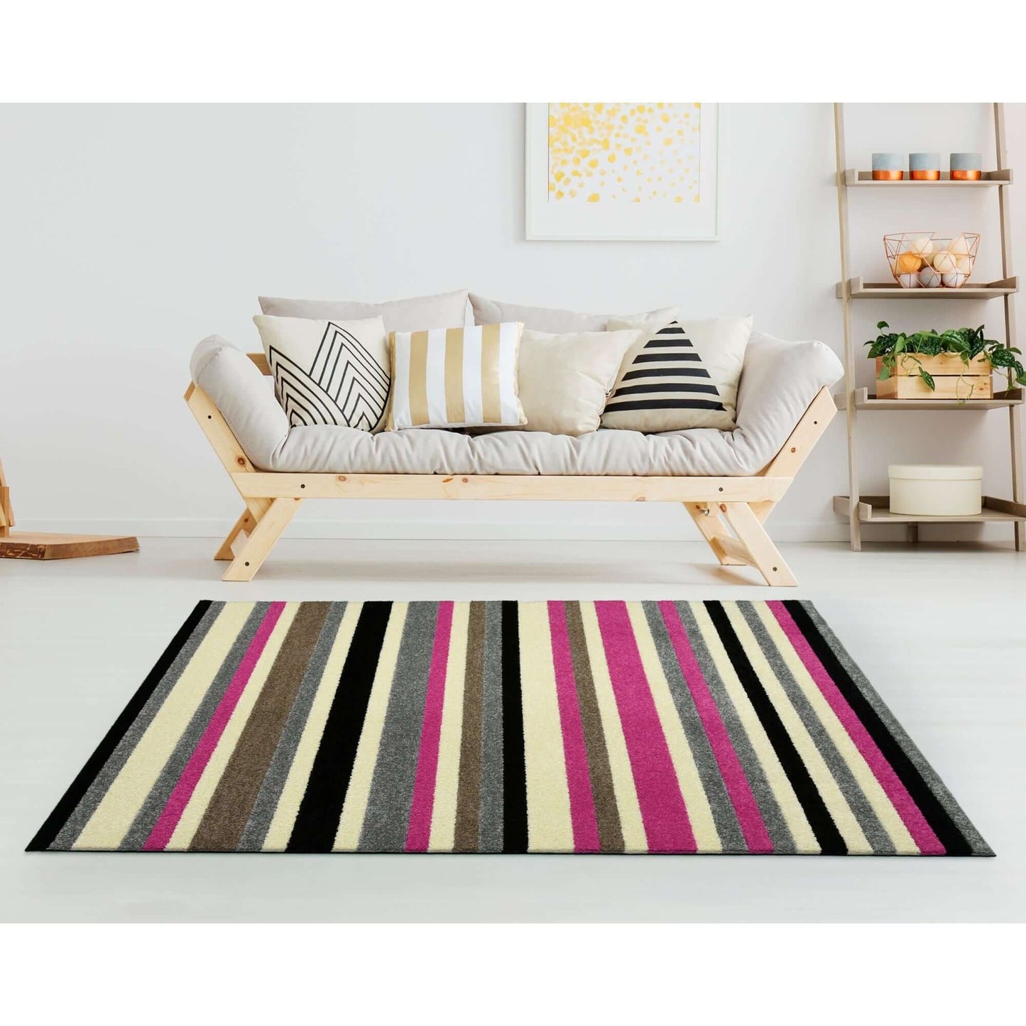 Linea Striped Pink Washable Rug