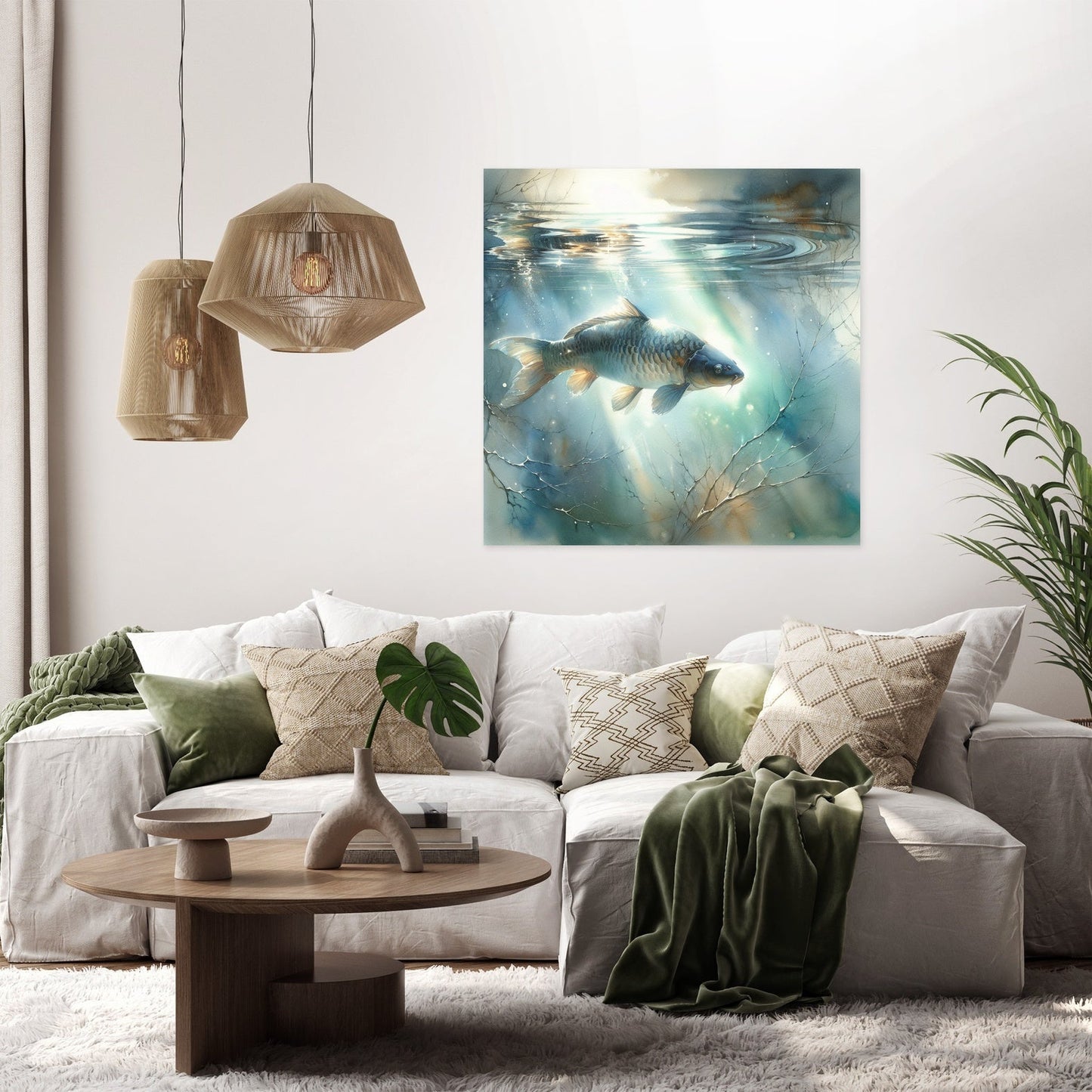 Solitary Carp Reflections Canvas