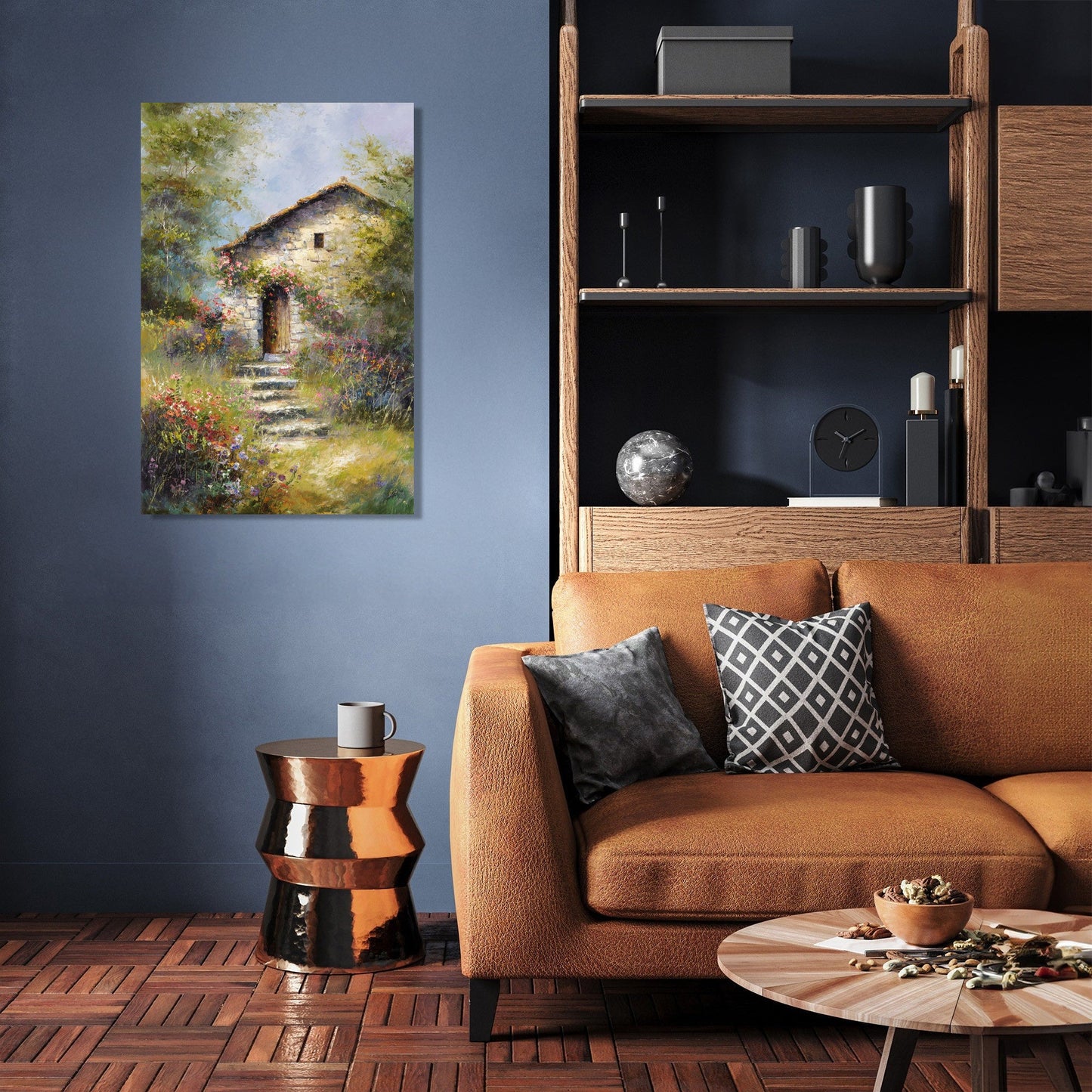 Stone Cottage on Hill Canvas