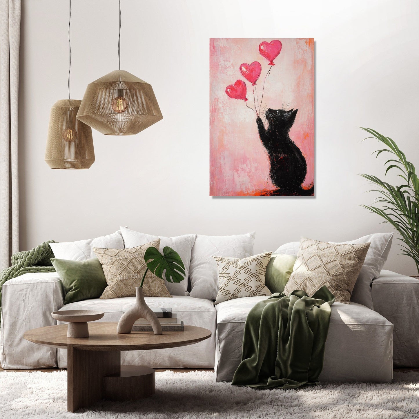 Valentine’s Black Cat Balloon Canvas