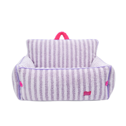 zeze Striped Plush Pet Sofa Bed — Bolstered Arms, Carry Handle & Zip Cover