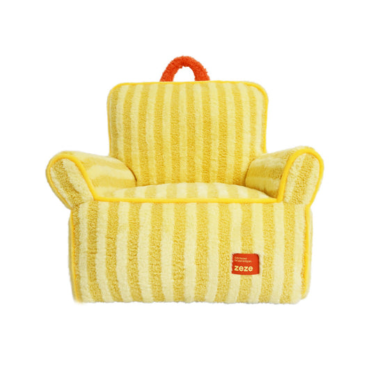 zeze Striped Plush Pet Armchair — High-Backed Cat Chair with Carry Handle