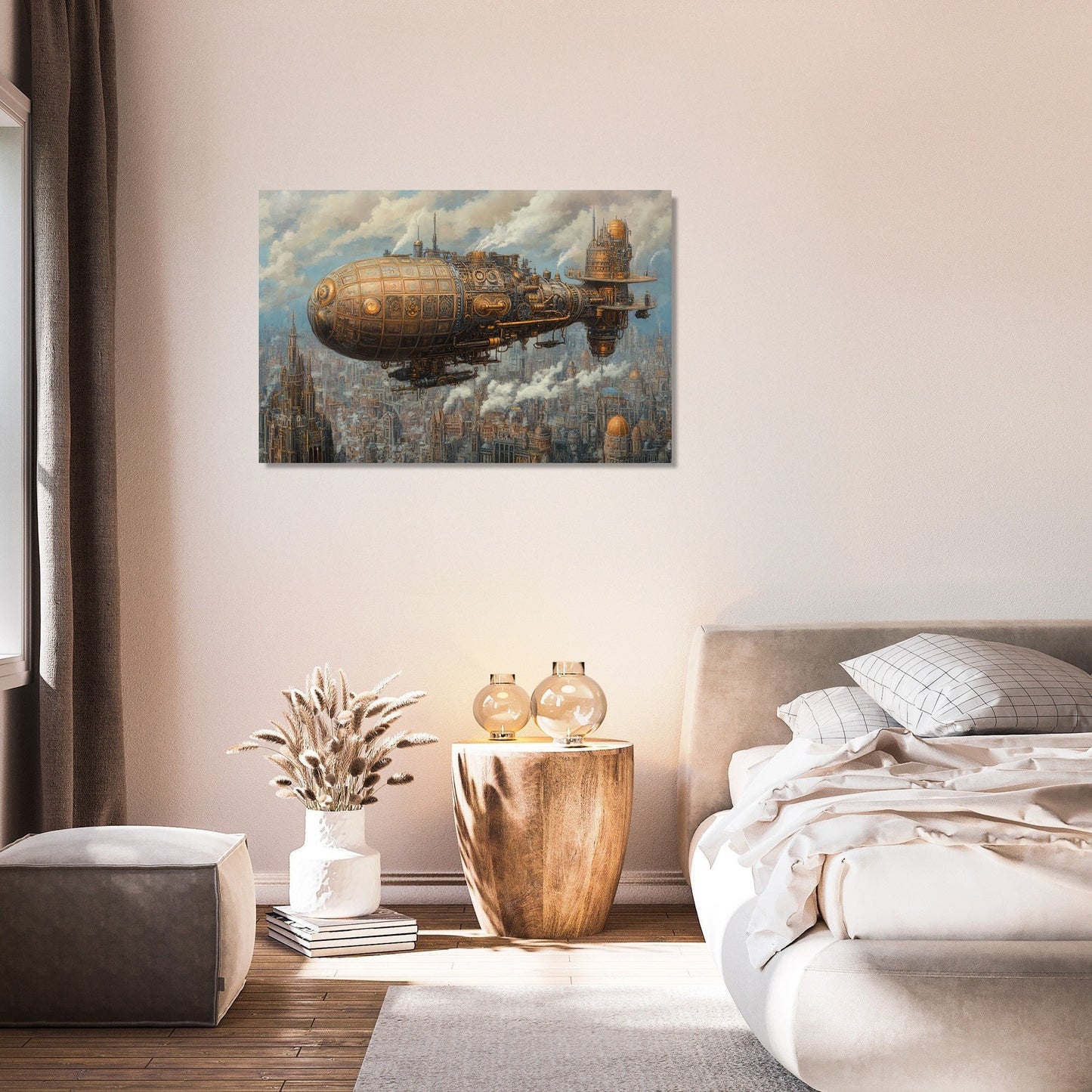 Enchanted Airship Over Mechanical Canvas
