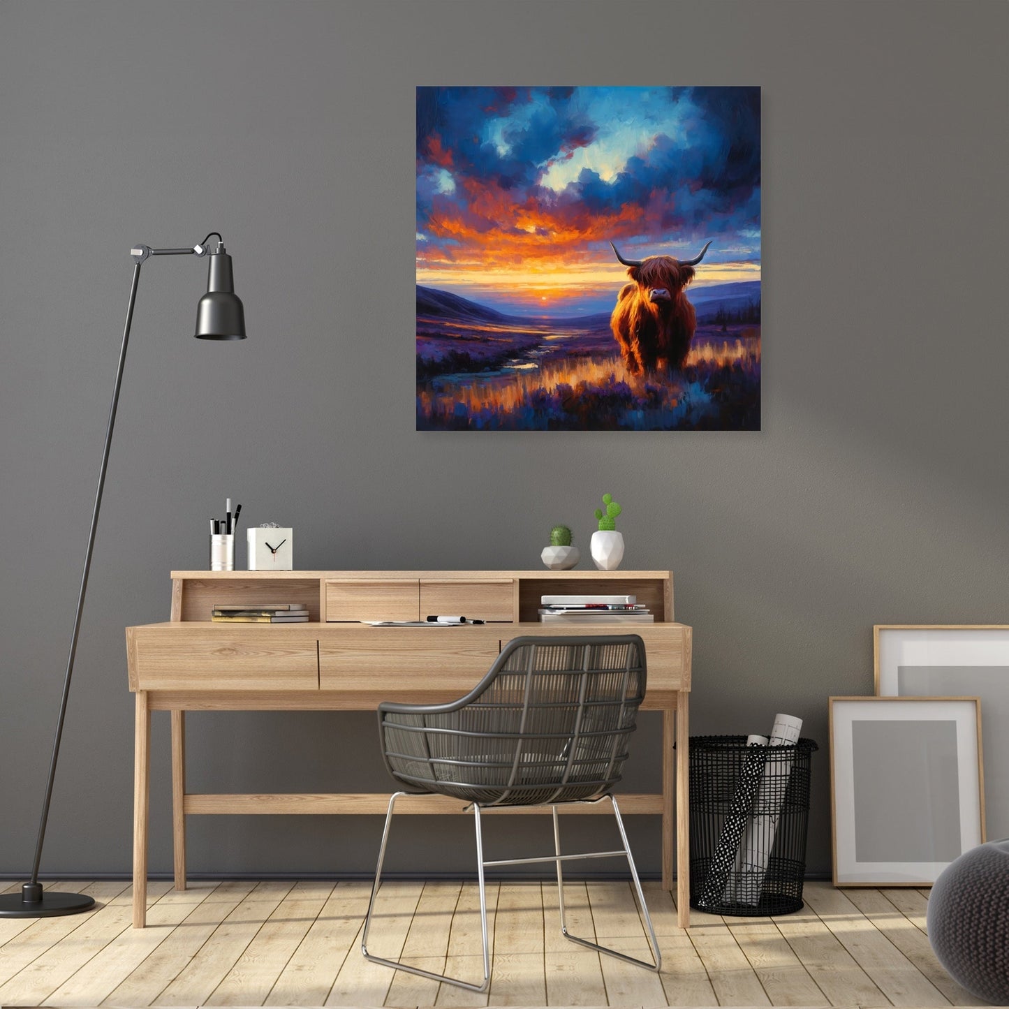 Twilight Contrast Highland Cow Canvas