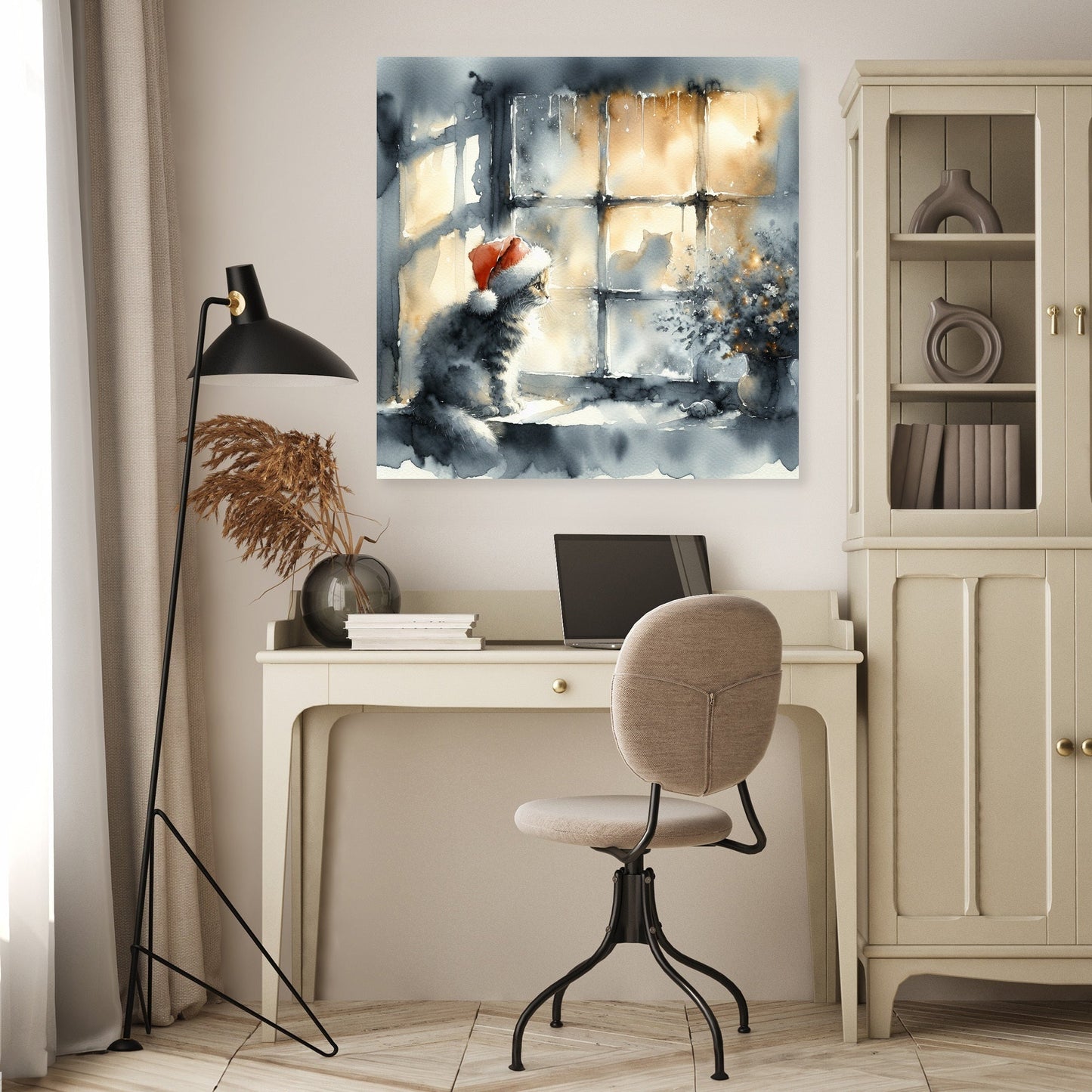 Christmas Solitude Feline Canvas