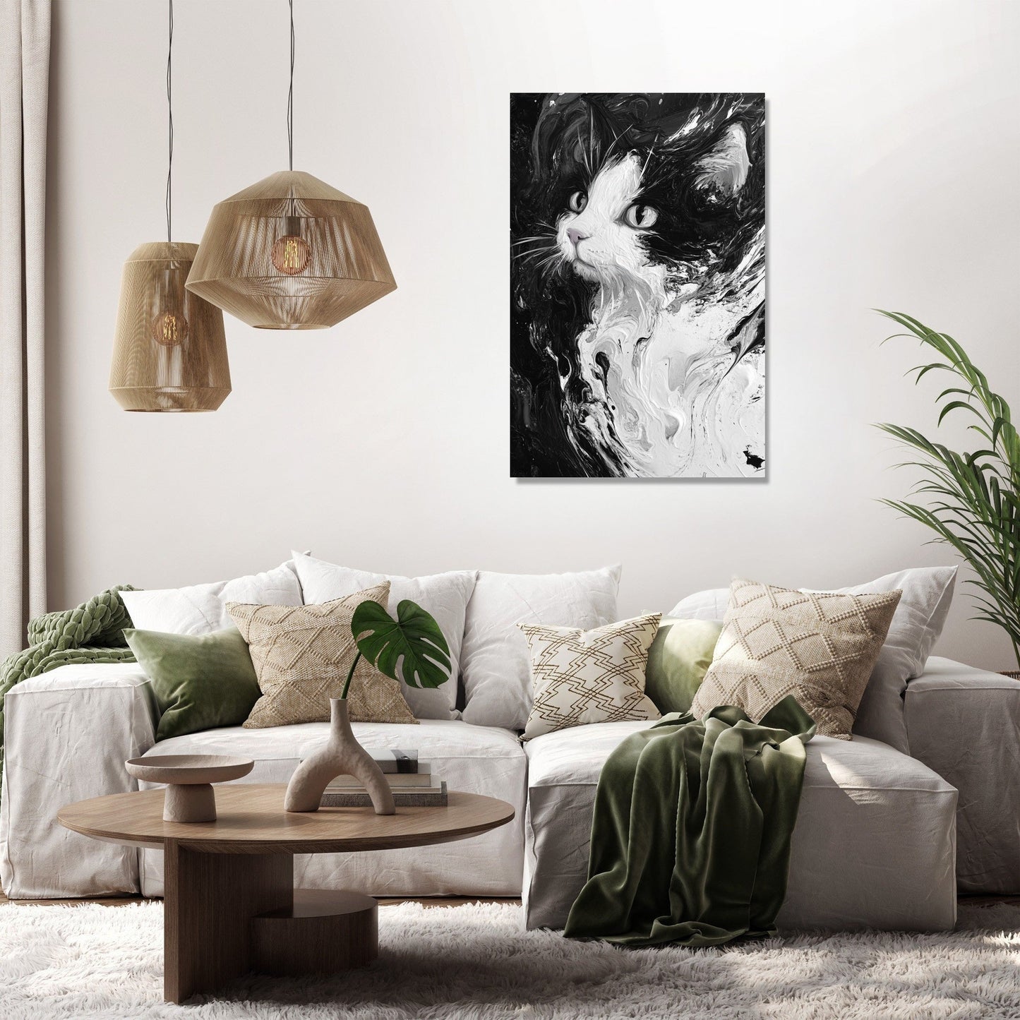 Cat Swirl Monochrome Canvas