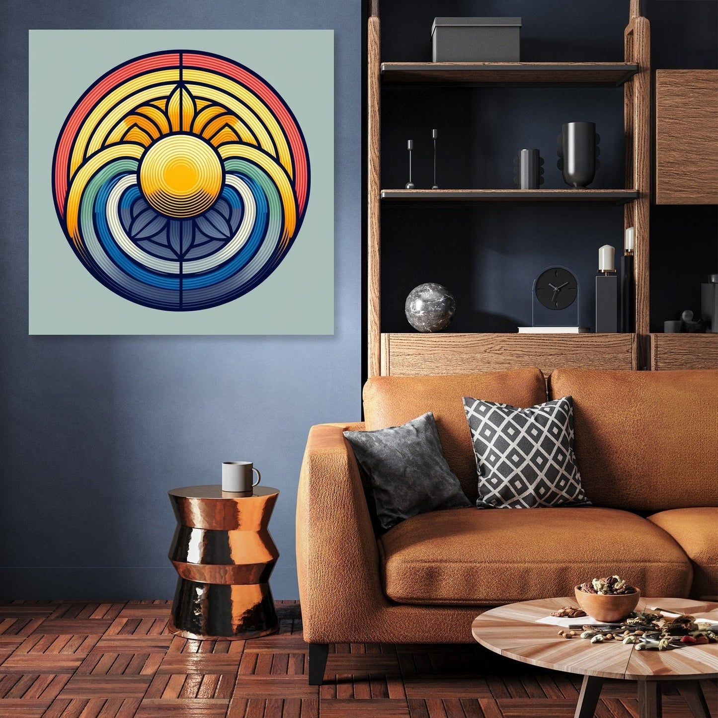 Sun and Rainbow Geometric Canvas