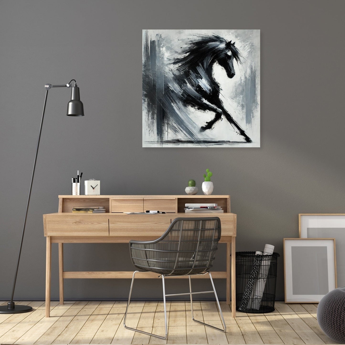 Dynamic Black Horse Canvas