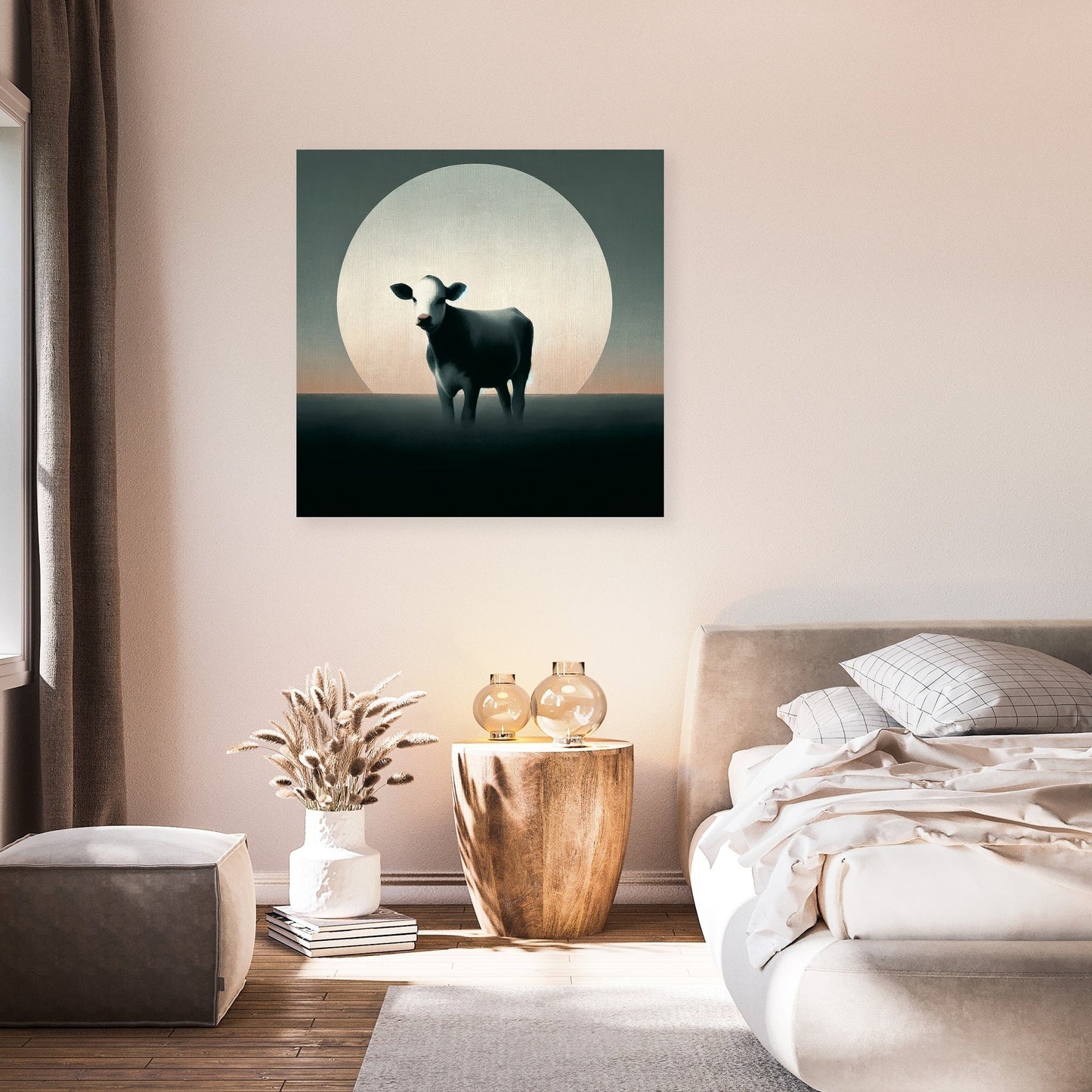 Minimalist Dusk Cow Canvas