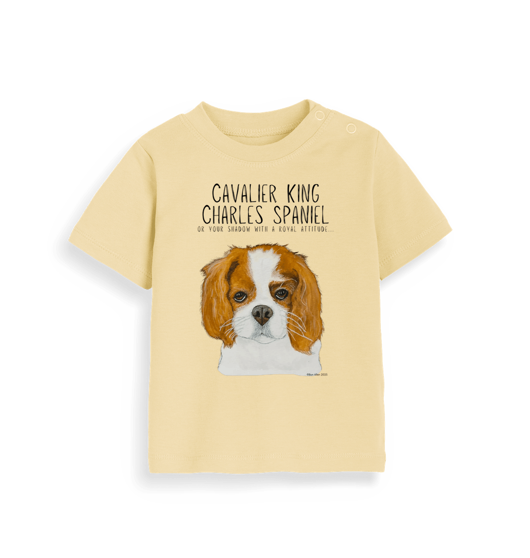 Royal Snuggles: Sustainable Baby Tee with Cavalier Cuteness