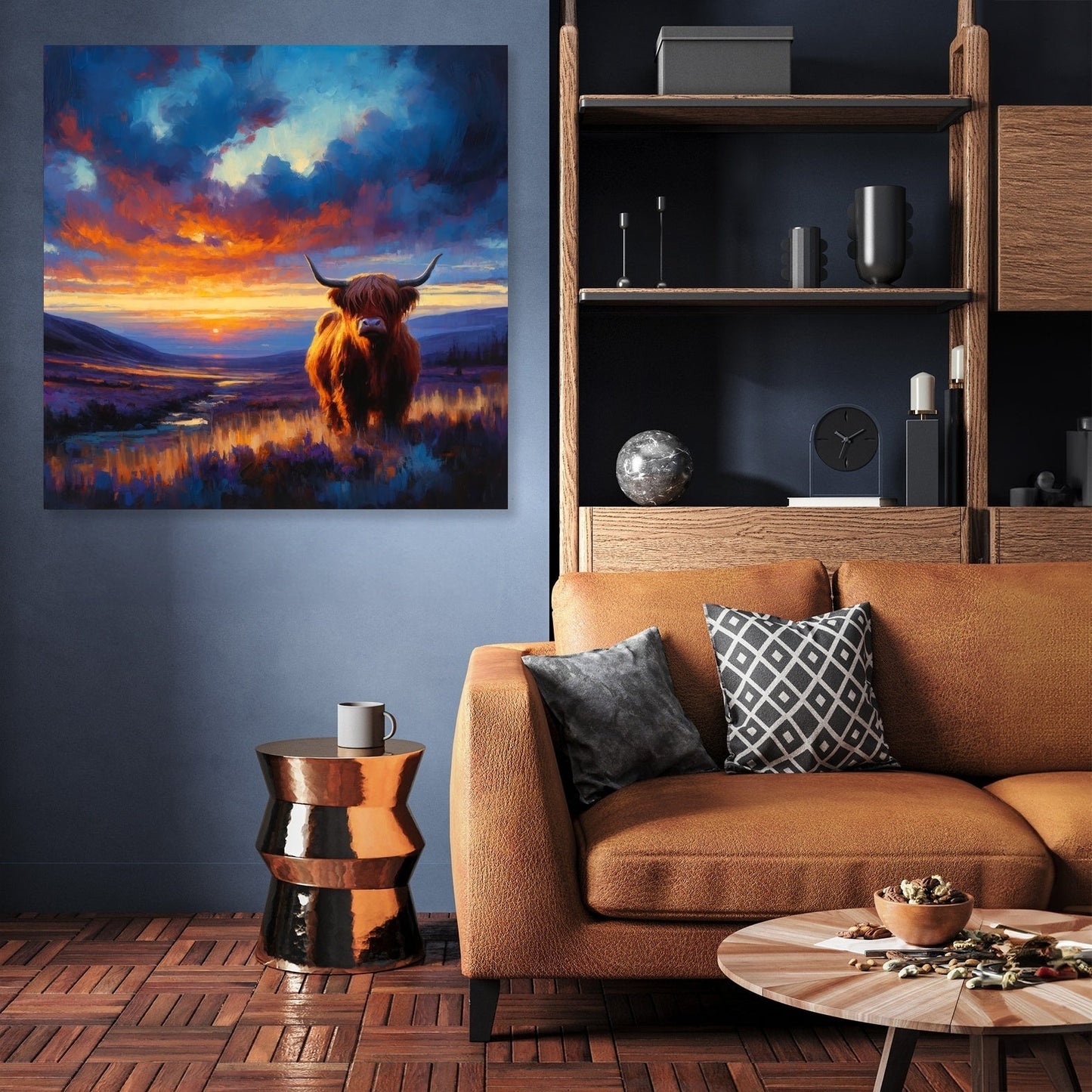 Twilight Contrast Highland Cow Canvas