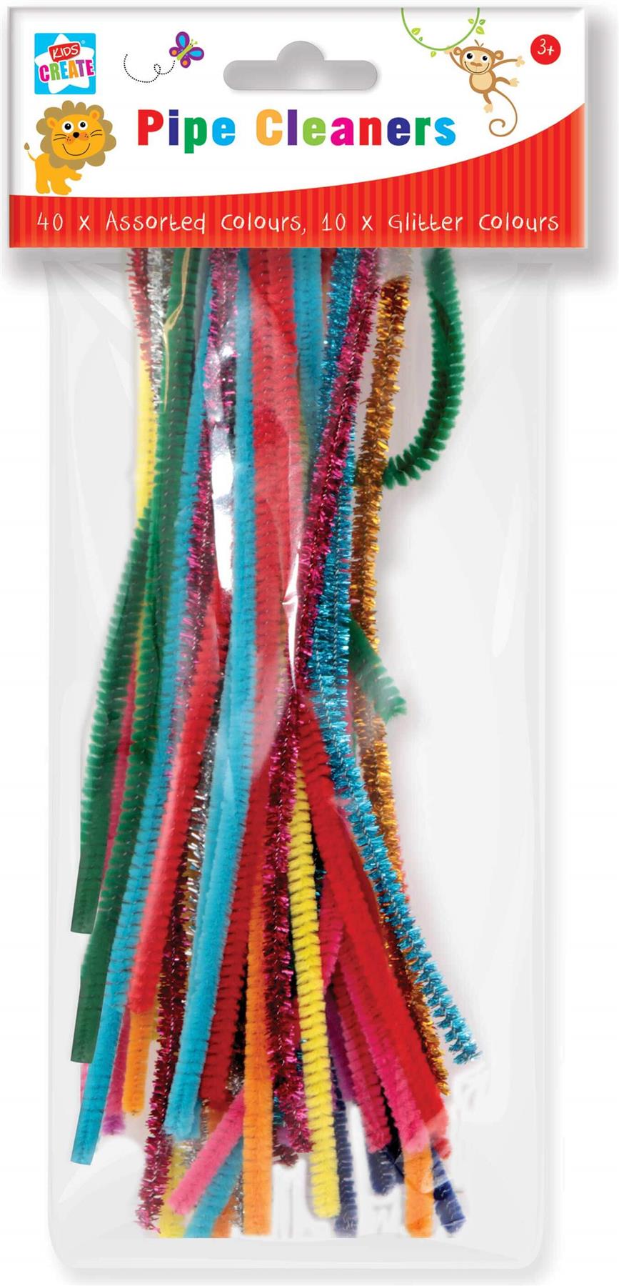 Children's Pack of 50 Pipe Cleaners with 10 Glitter Pipe Cleaners