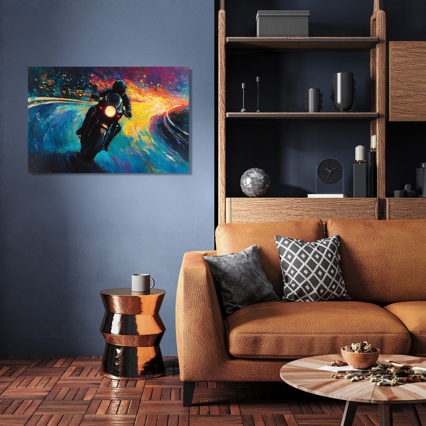 Motorcyclist's Neon Journey Canvas