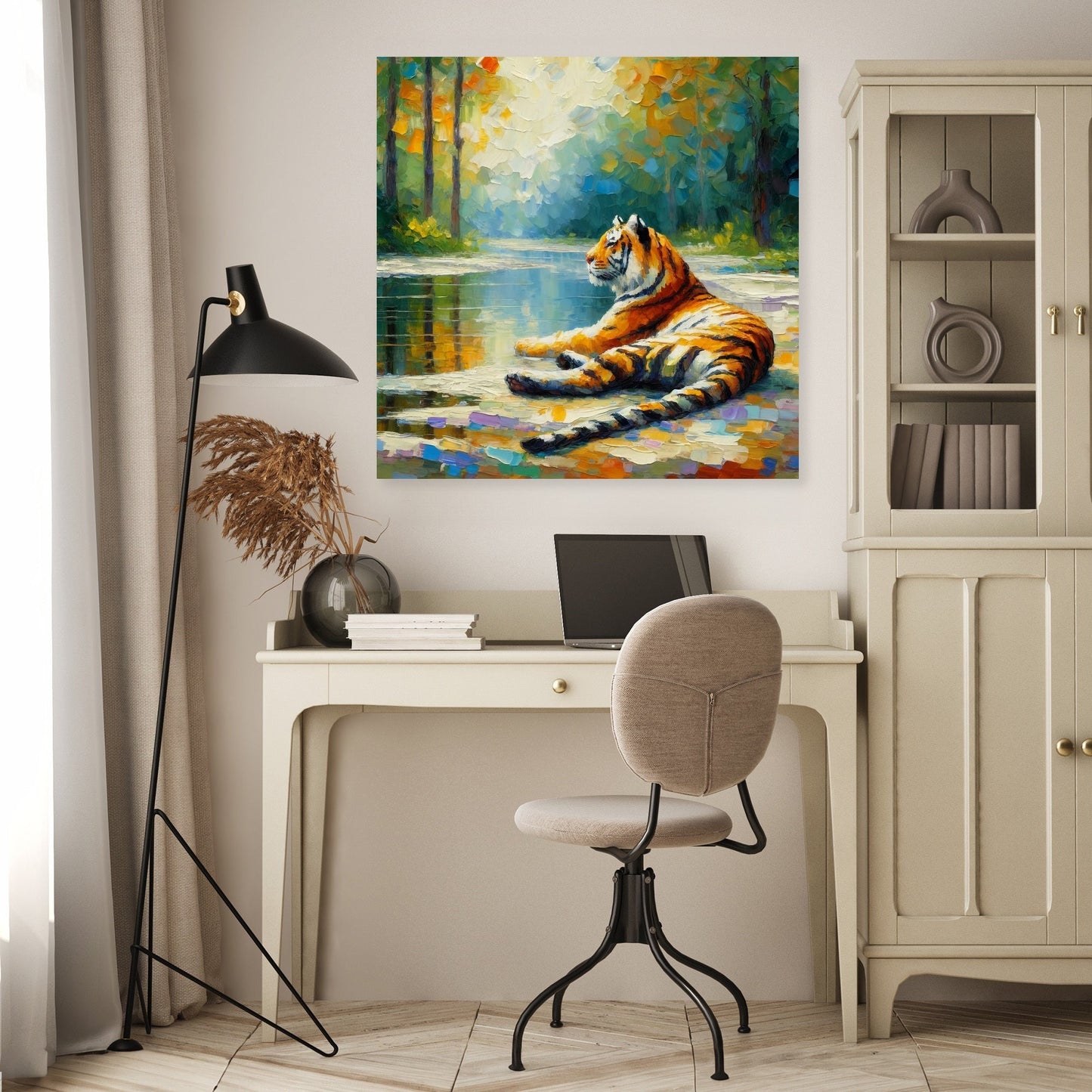 Tranquil Pond Tiger Canvas