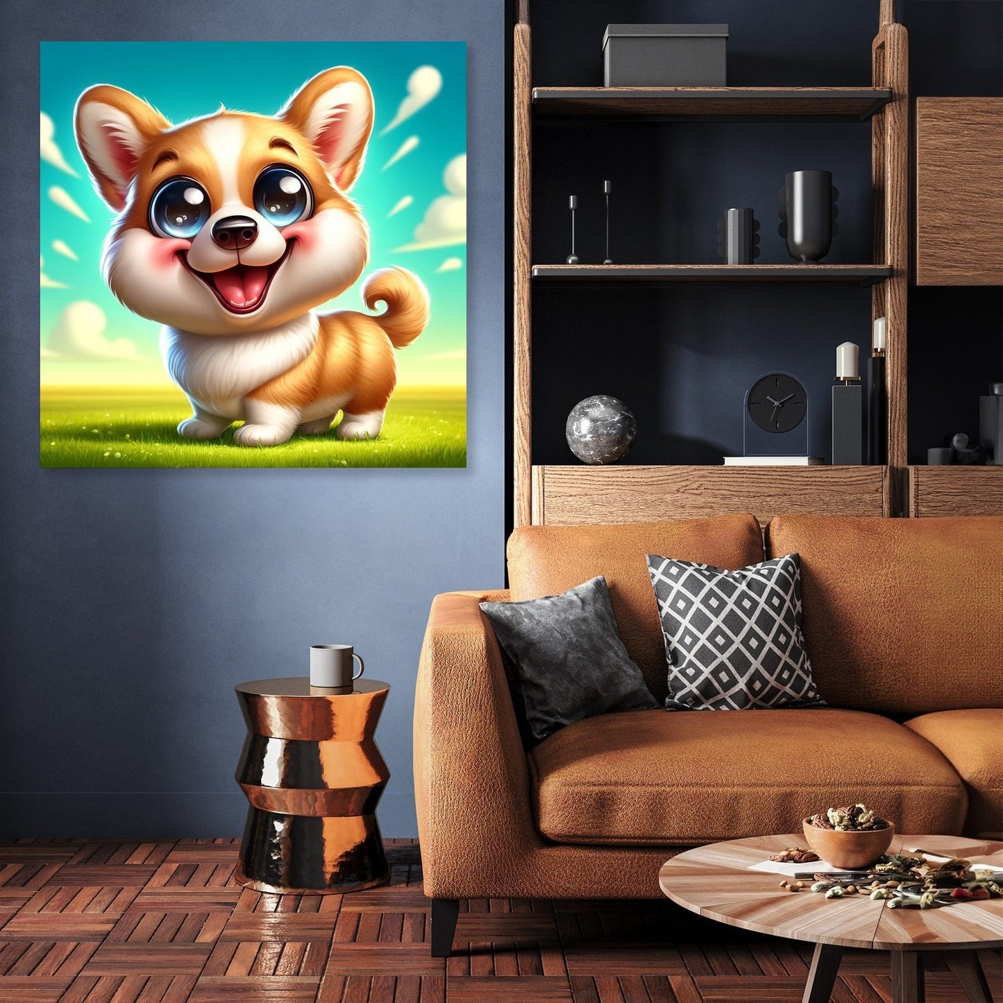 Cheerful Corgi Caricature Canvas