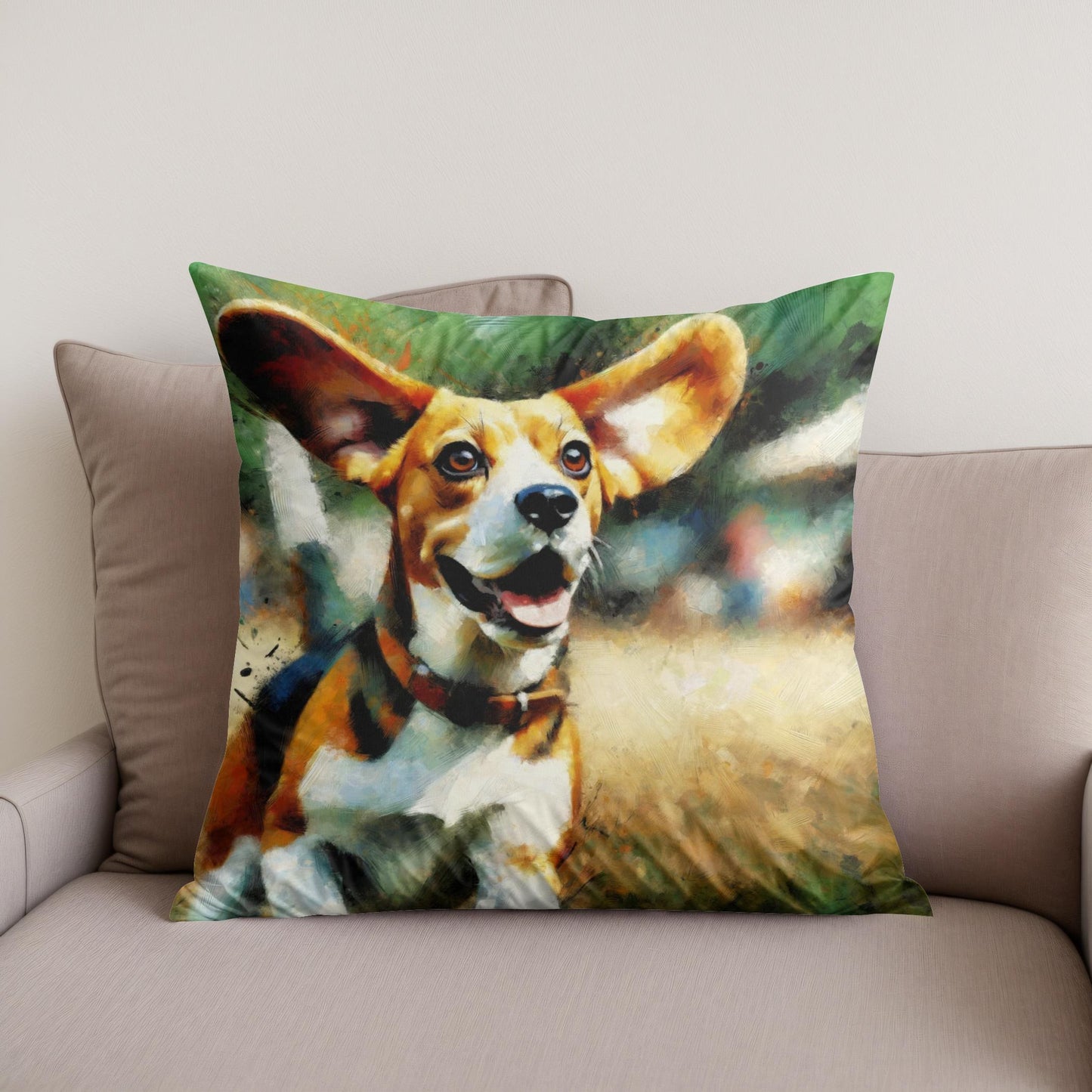 Joyful Beagle Escapade Cotton Cushion