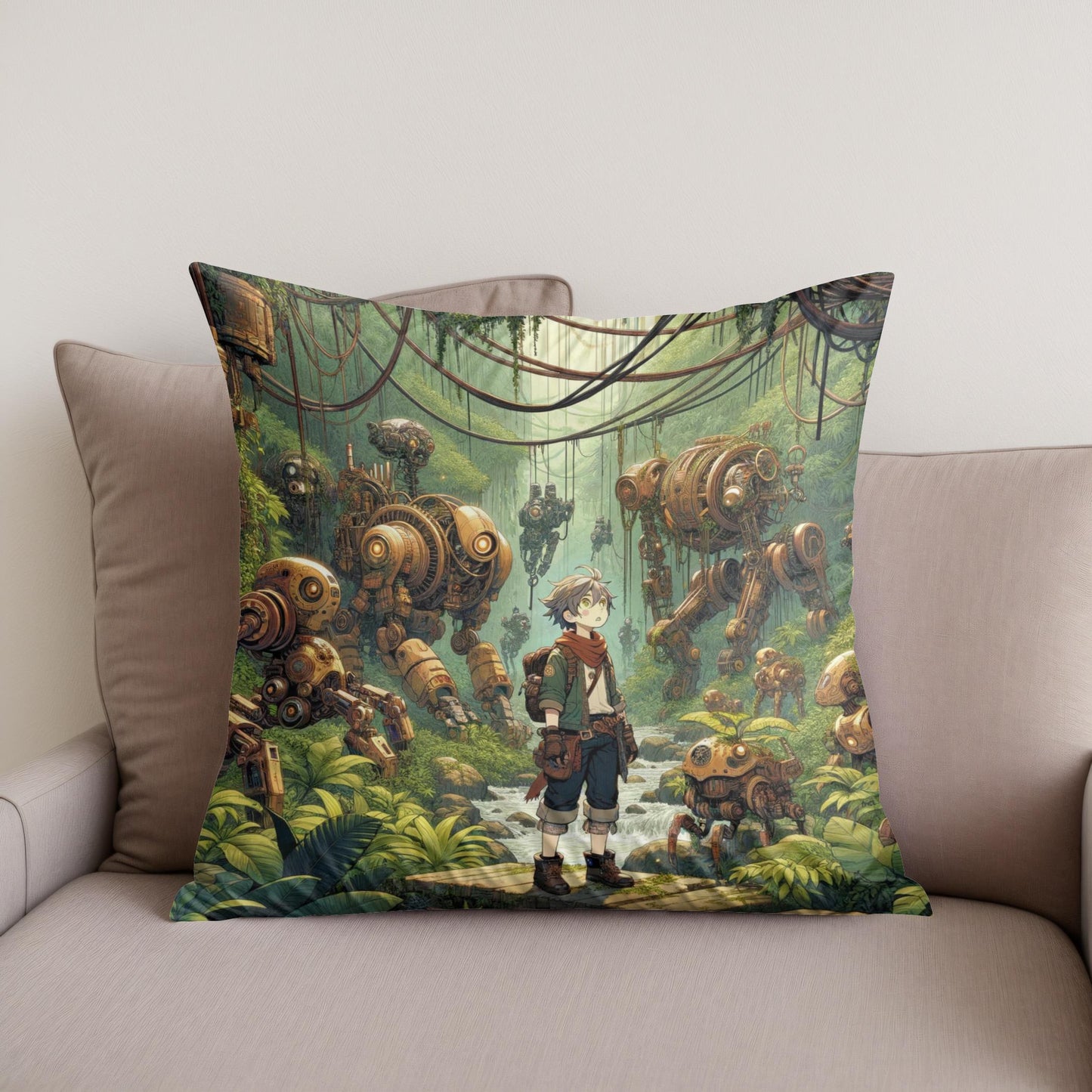 Robotic Wilderness Adventure Cotton Cushion