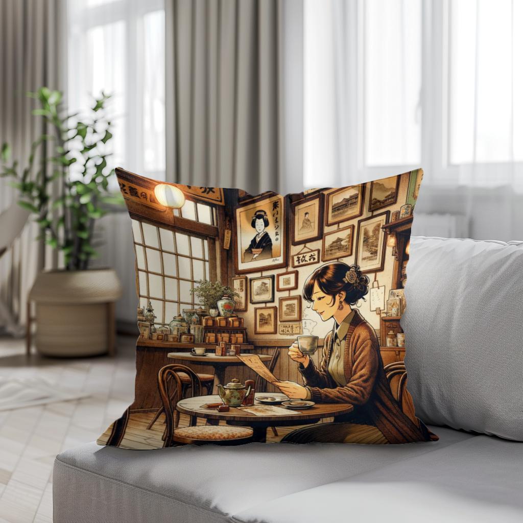 Nostalgic Café Moment Cotton Cushion