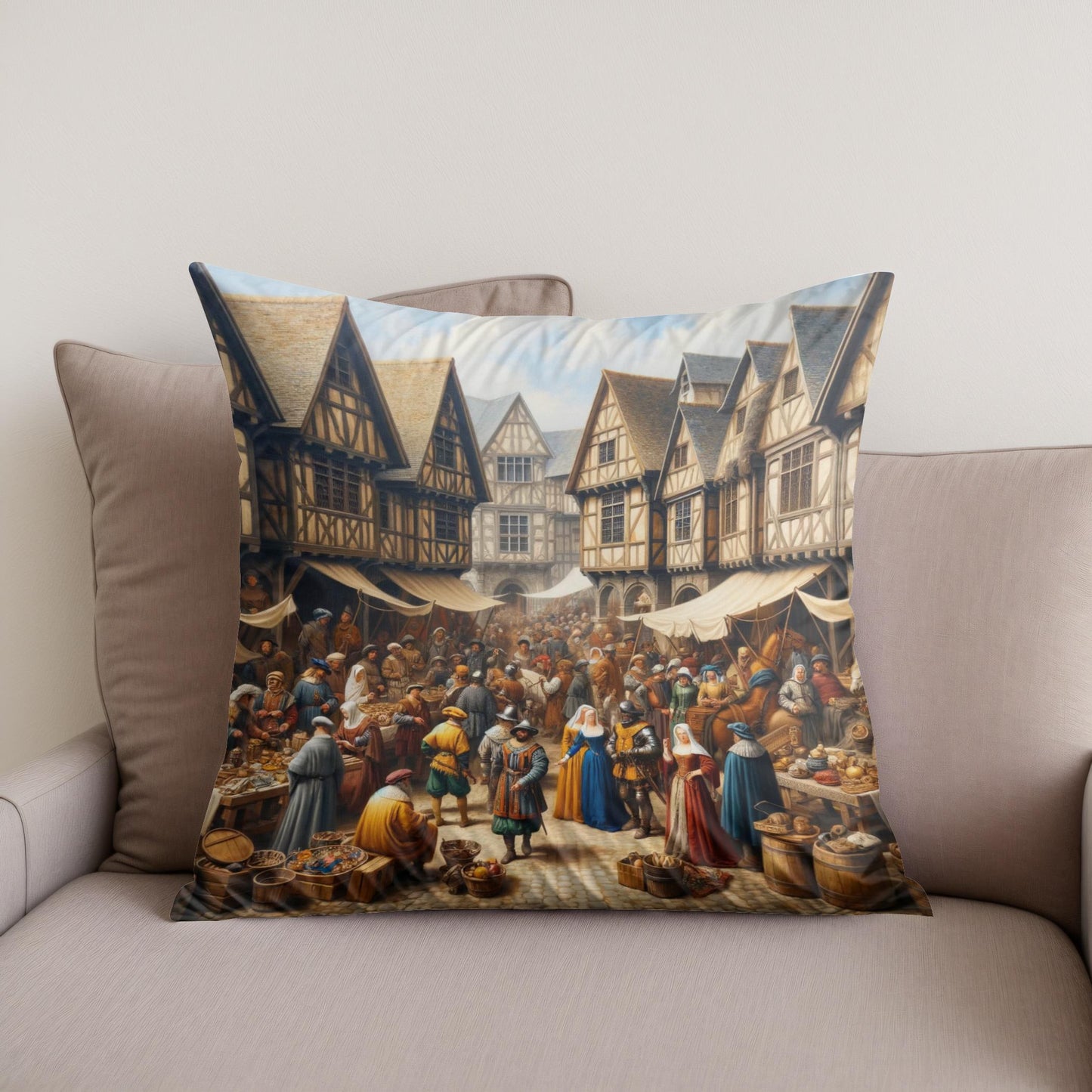 Medieval Market Day Cotton Cushion