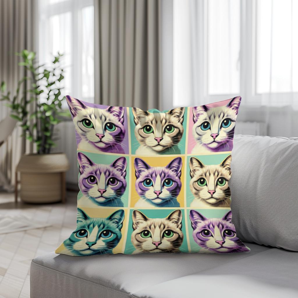 Pastel Pop Cats Cotton Cushion