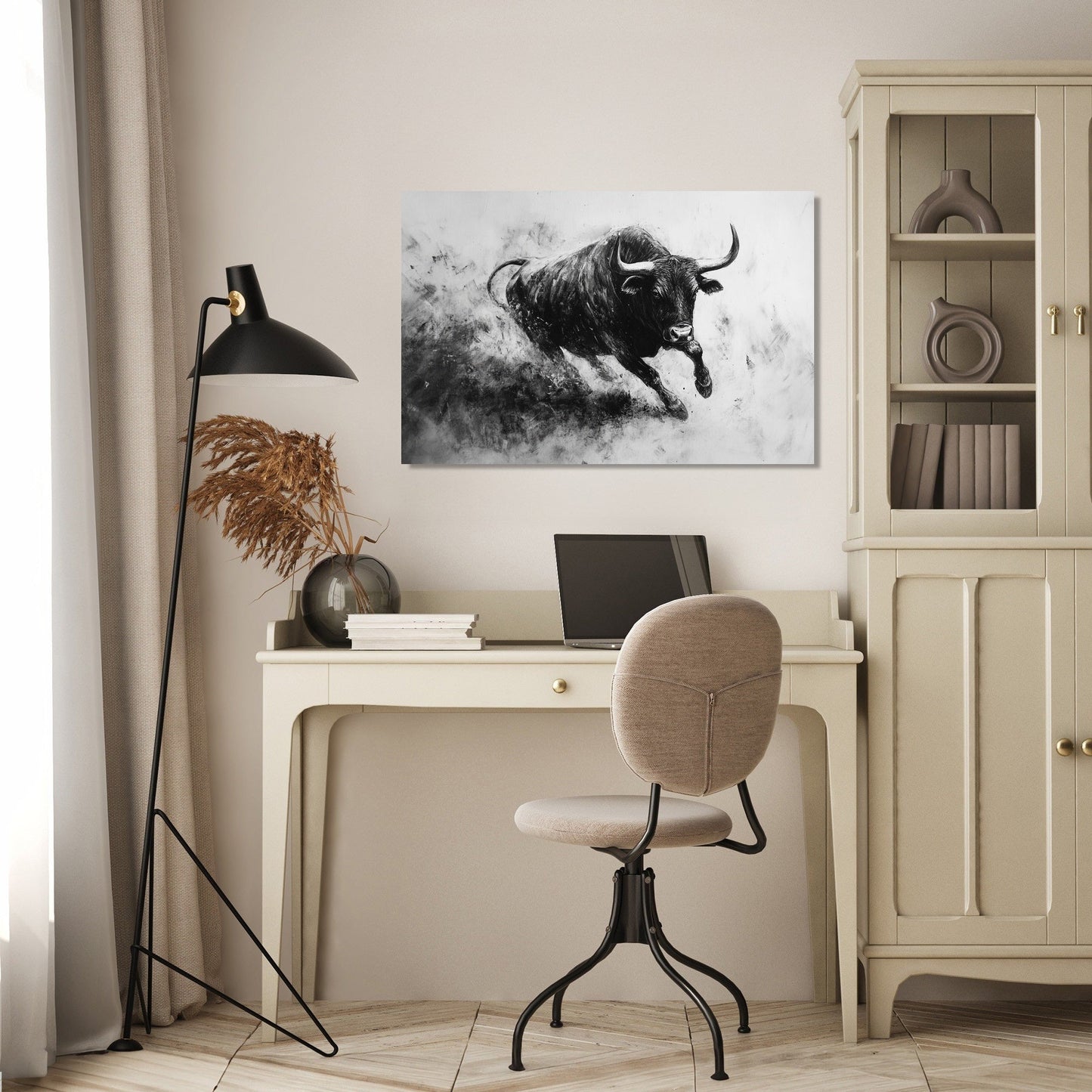 Monochrome Bull Charge Canvas