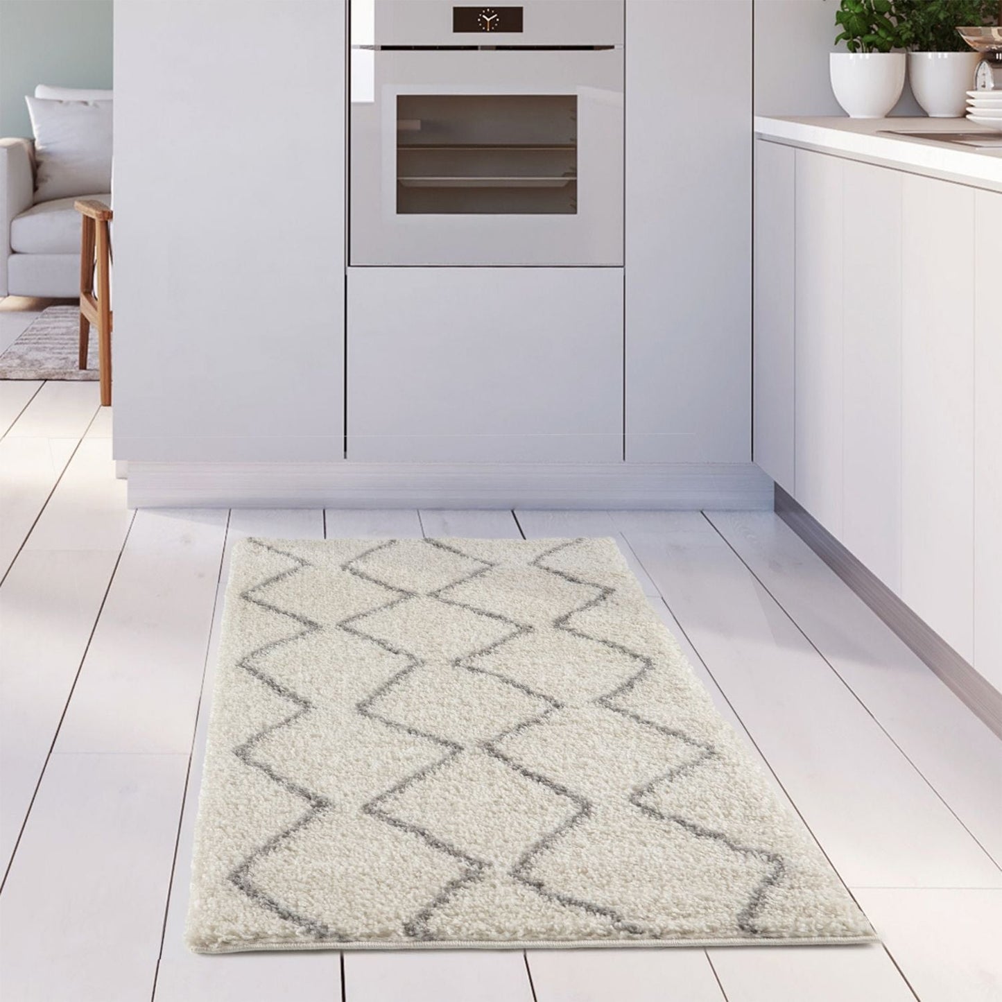 Moroccan Ivory Grey Shaggy Rug | 800