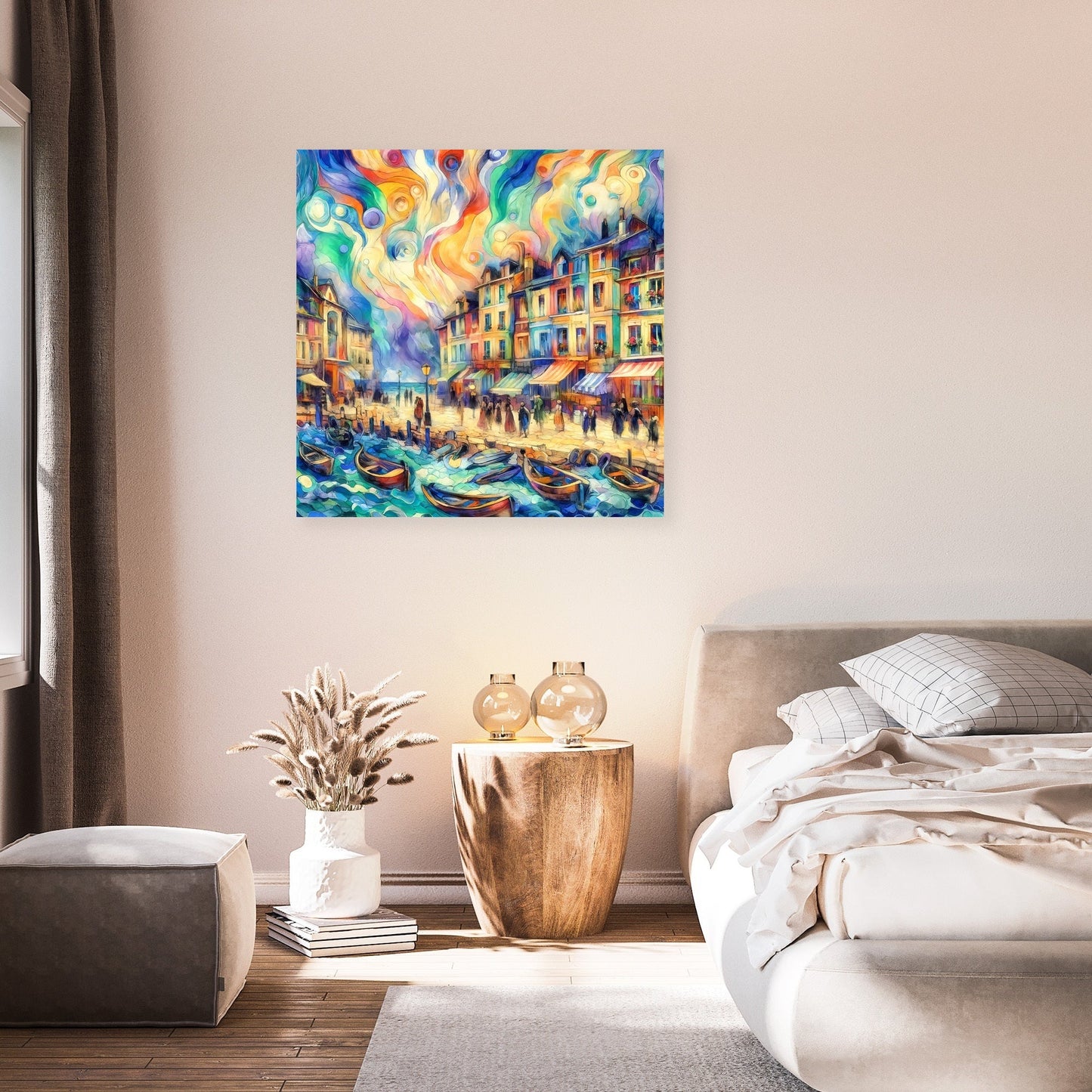 Whimsical Seaside Village Canvas